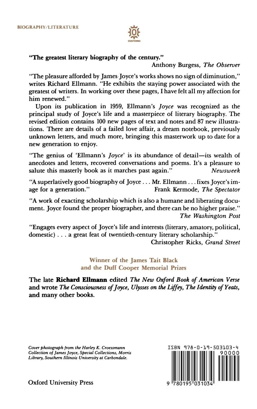 Rückseite: 9780195031034 | James Joyce, Revised Edition | Richard Ellmann | Buch | Gebunden