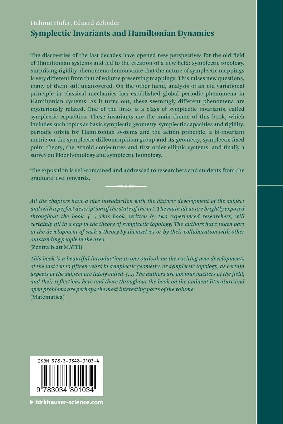 Rückseite: 9783034801034 | Symplectic Invariants and Hamiltonian Dynamics | Zehnder (u. a.) | xiv