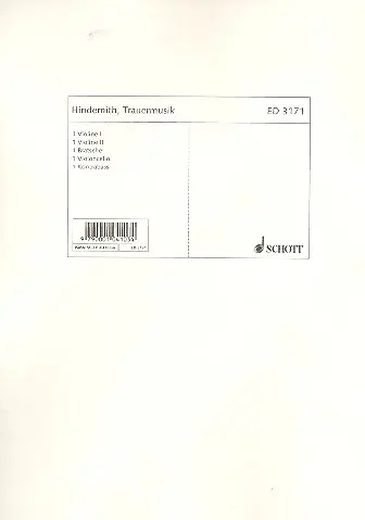 Cover: 9790001041034 | Trauermusik | Music of Mourning | Paul Hindemith | Stimmensatz | 1976