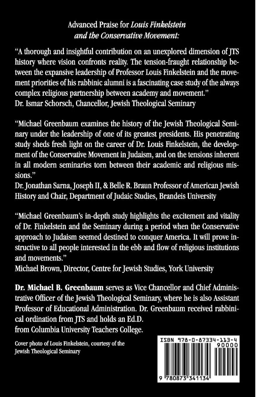 Rückseite: 9780873341134 | Louis Finkelstein and the Conservative Movement | Conflict and Growth