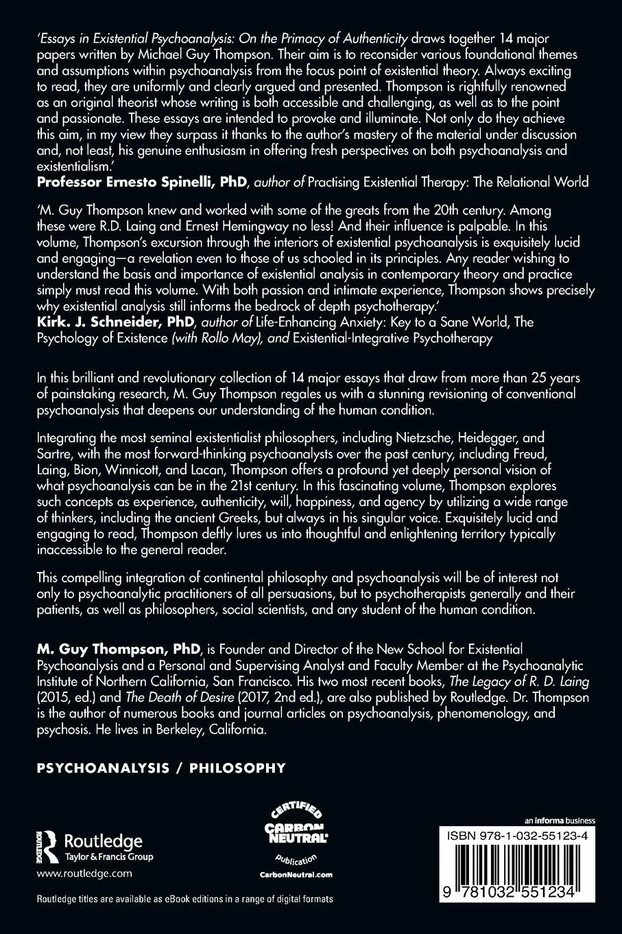 Rückseite: 9781032551234 | Essays in Existential Psychoanalysis | On the Primacy of Authenticity
