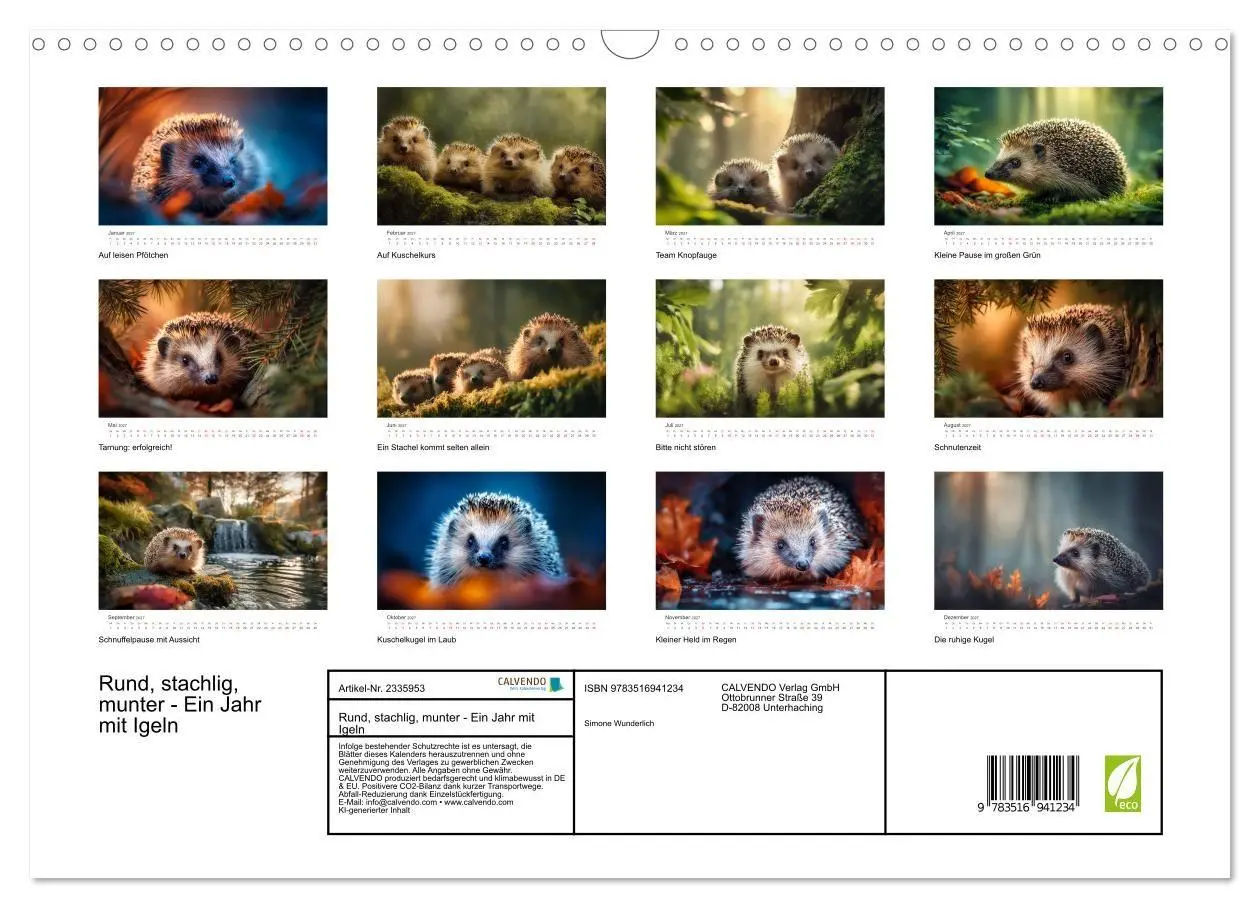 Bild: 9783516941234 | Rund, stachlig, munter - Ein Jahr mit Igeln (Wandkalender 2027 DIN...