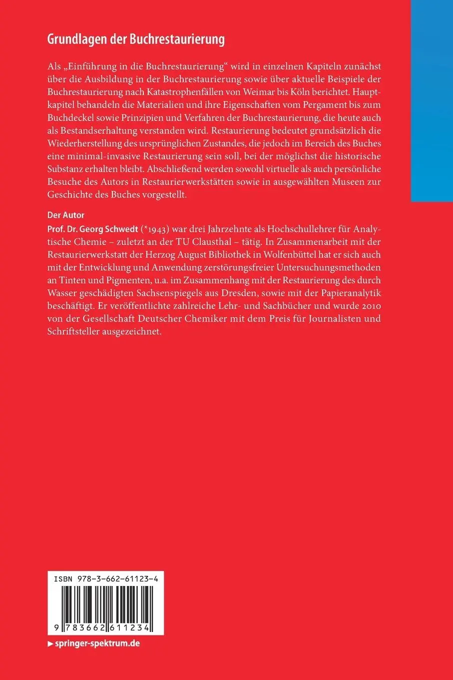 Rückseite: 9783662611234 | Grundlagen der Buchrestaurierung | Georg Schwedt | Taschenbuch | viii