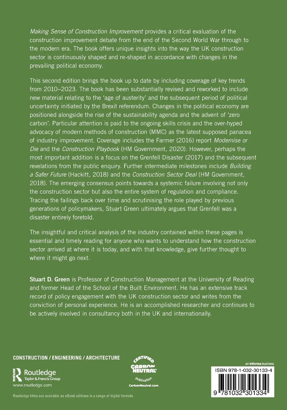 Rückseite: 9781032301334 | Making Sense of Construction Improvement | Stuart Green | Taschenbuch