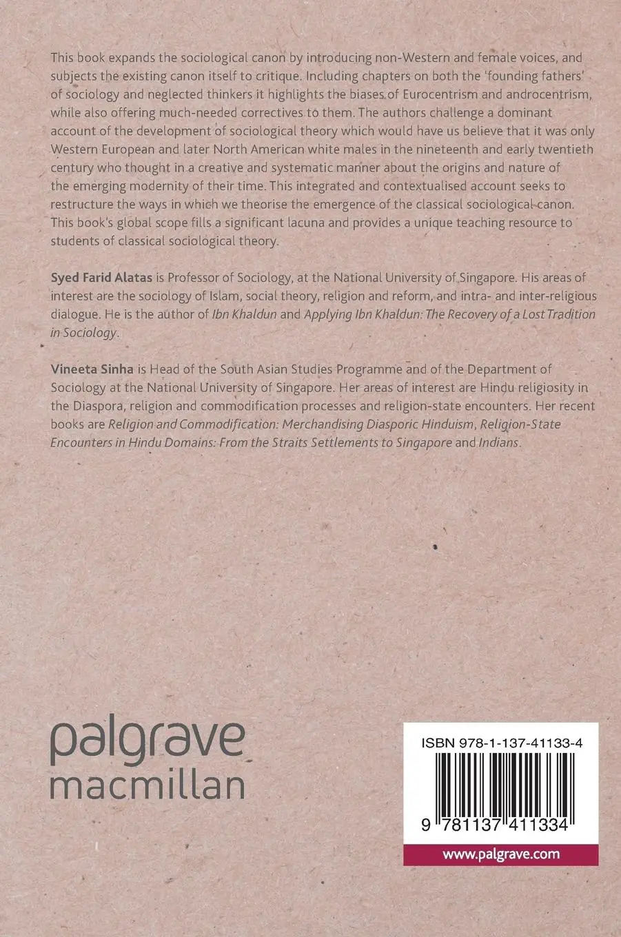 Rückseite: 9781137411334 | Sociological Theory Beyond the Canon | Vineeta Sinha (u. a.) | Buch