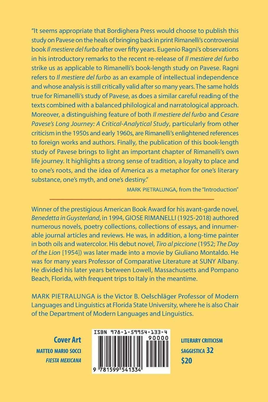 Rückseite: 9781599541334 | Cesare Pavese's Long Journey | A Critical-Analytical Study | Rimanelli