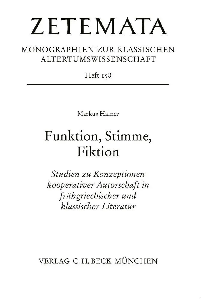 Cover: 9783406801334 | Funktion, Stimme, Fiktion | Markus Hafner | Taschenbuch | 319 S.