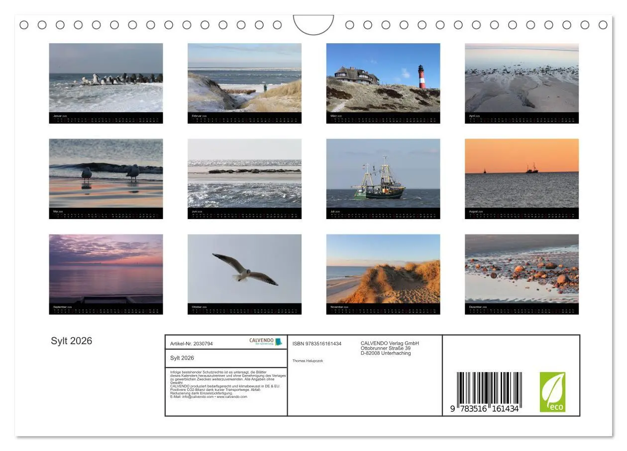 Bild: 9783516161434 | Sylt 2026 (Wandkalender 2026 DIN A4 quer), CALVENDO Monatskalender