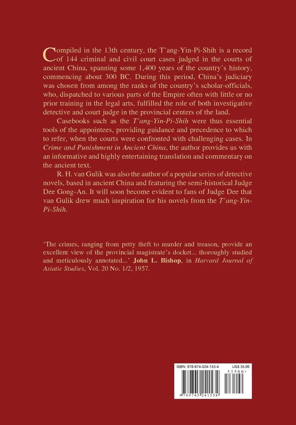 Rückseite: 9789745241534 | Crime and Punishment in Ancient China | T'ang-Yin-Pi-Shih | Buch