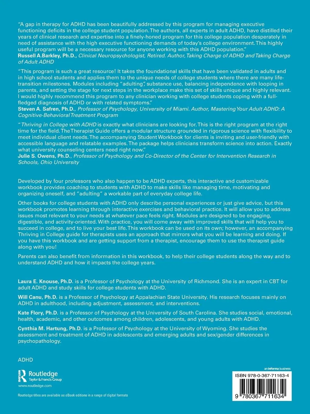Rückseite: 9780367711634 | Thriving in College with ADHD | Laura E. Knouse (u. a.) | Taschenbuch