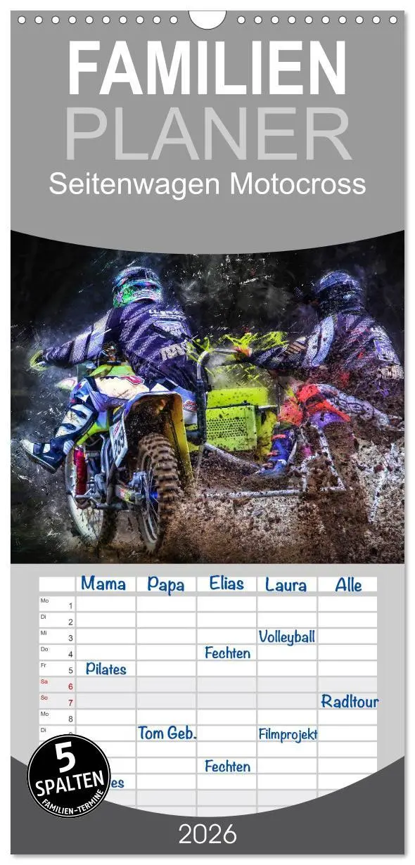 Cover: 9783516521634 | Familienplaner 2026 - Seitenwagen Motocross mit 5 Spalten...