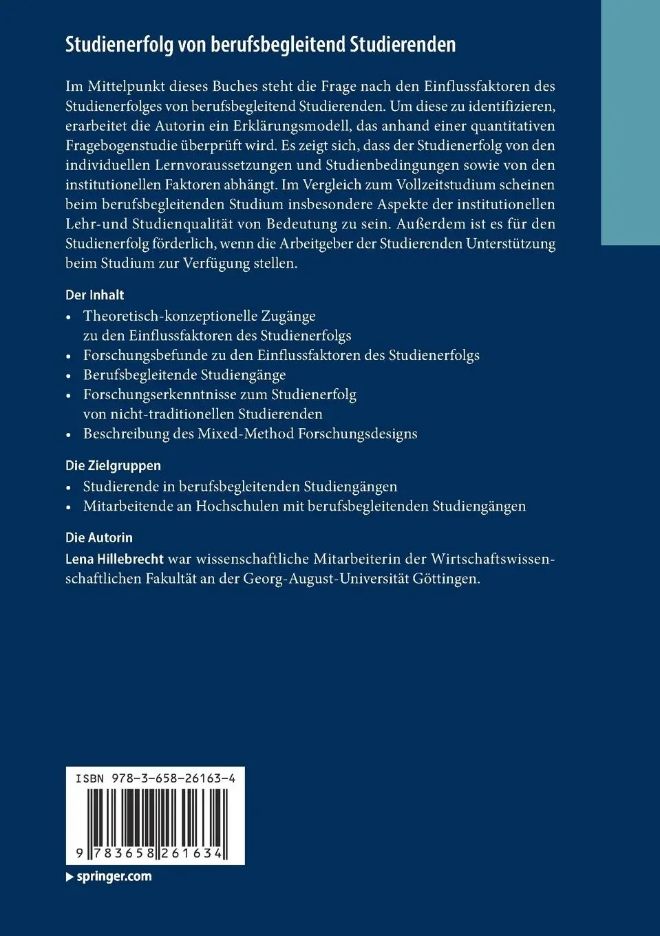 Rückseite: 9783658261634 | Studienerfolg von berufsbegleitend Studierenden | Lena Hillebrecht
