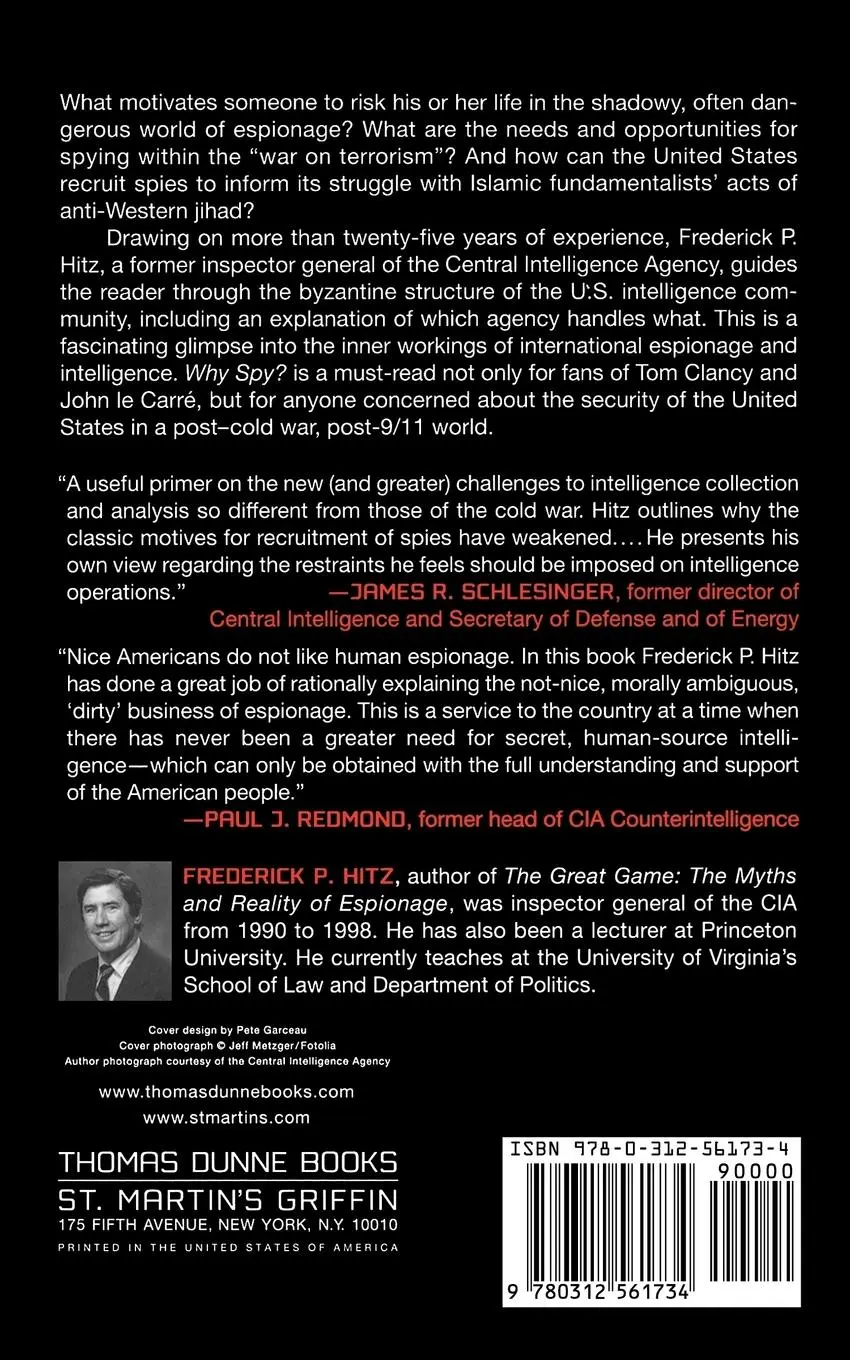 Rückseite: 9780312561734 | Why Spy? | Espionage in an Age of Uncertainty | Frederick P. Hitz