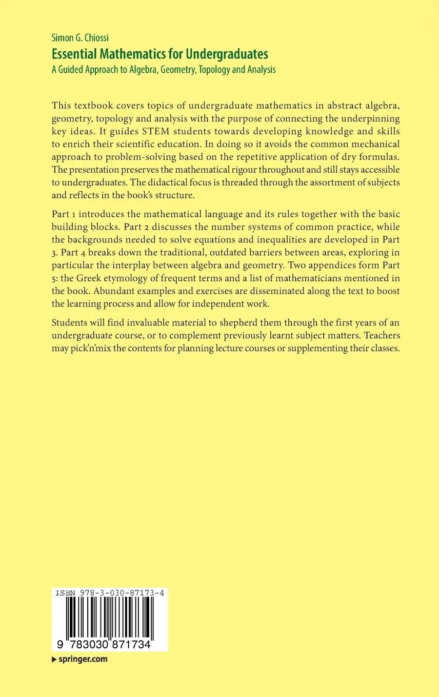 Rückseite: 9783030871734 | Essential Mathematics for Undergraduates | Simon G. Chiossi | Buch