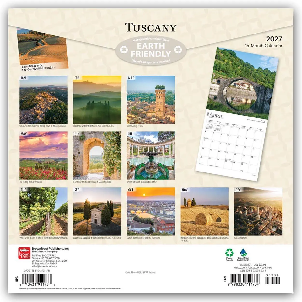 Rückseite: 9798330711734 | Tuscany 2027 12 X 24 Inch (Hanging) Monthly Square Wall Calendar...