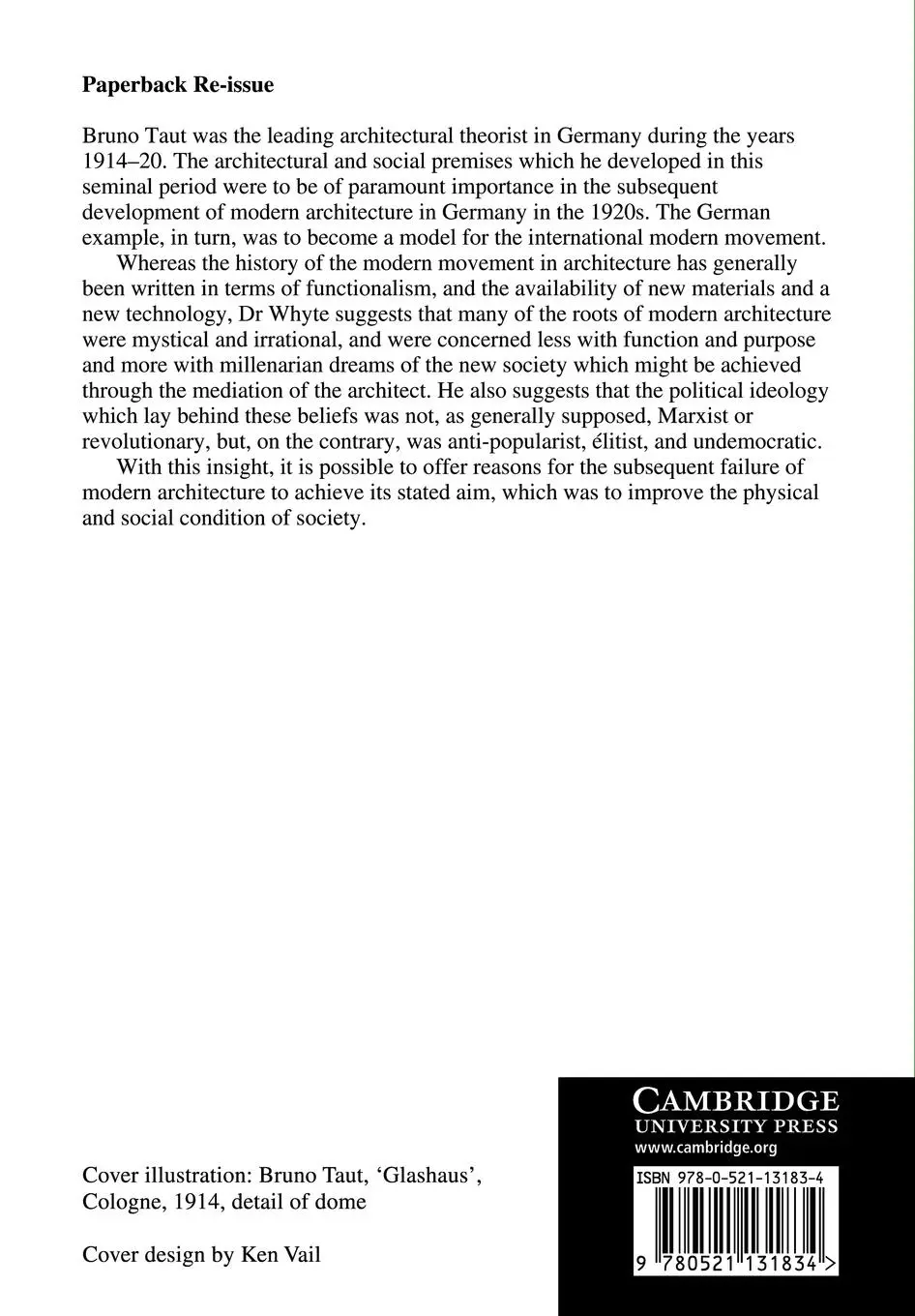 Rückseite: 9780521131834 | Bruno Taut and the Architecture of Activism | Iain Boyd Whyte (u. a.)