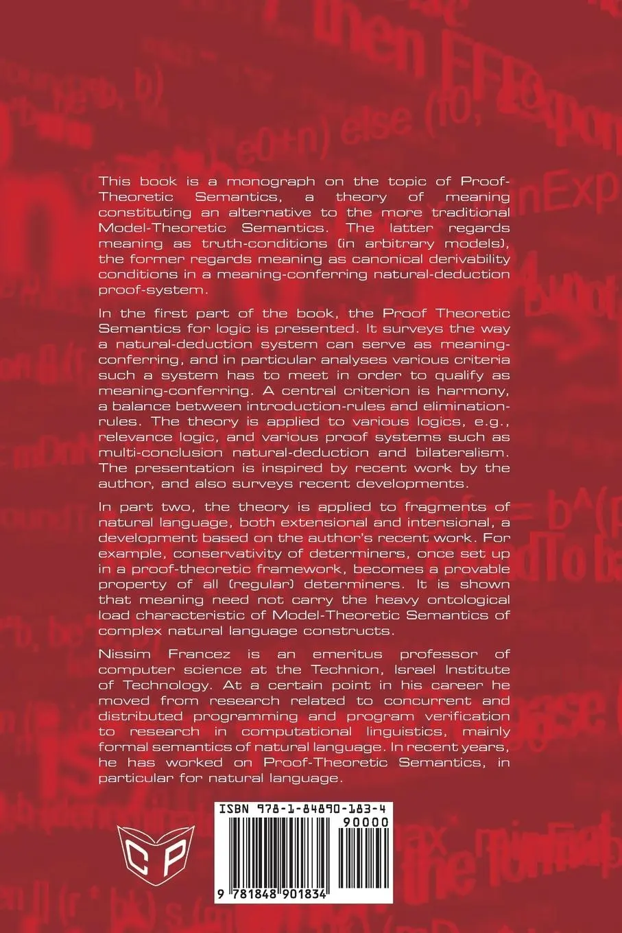 Rückseite: 9781848901834 | Proof-theoretic Semantics | Nissim Francez | Taschenbuch | Englisch