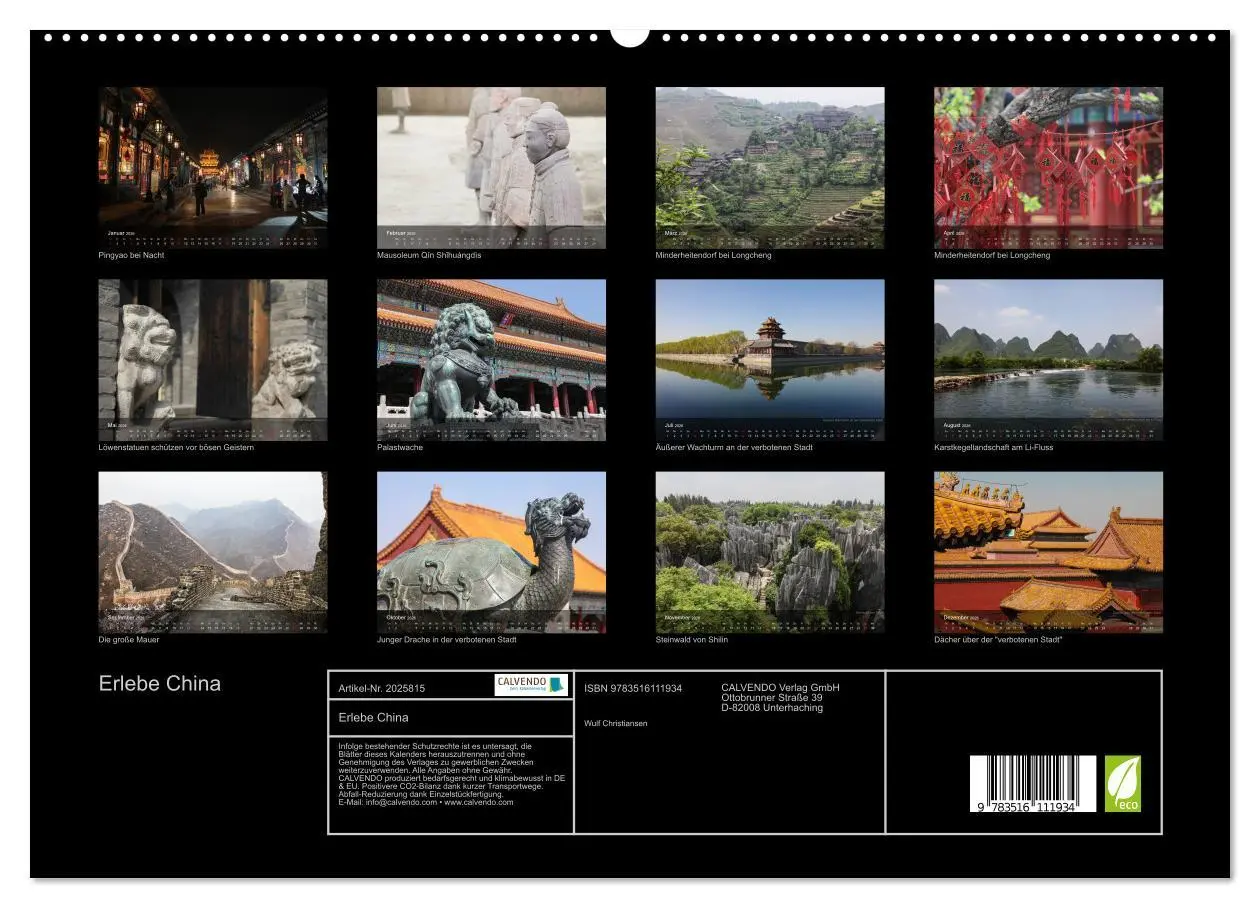 Bild: 9783516111934 | Erlebe China (hochwertiger Premium Wandkalender 2026 DIN A2 quer),...