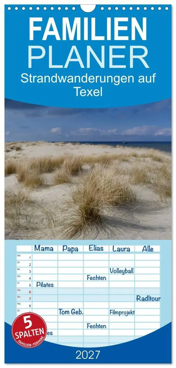 Cover: 9783594331934 | Familienplaner 2027 - Strandwanderungen auf Texel mit 5 Spalten...