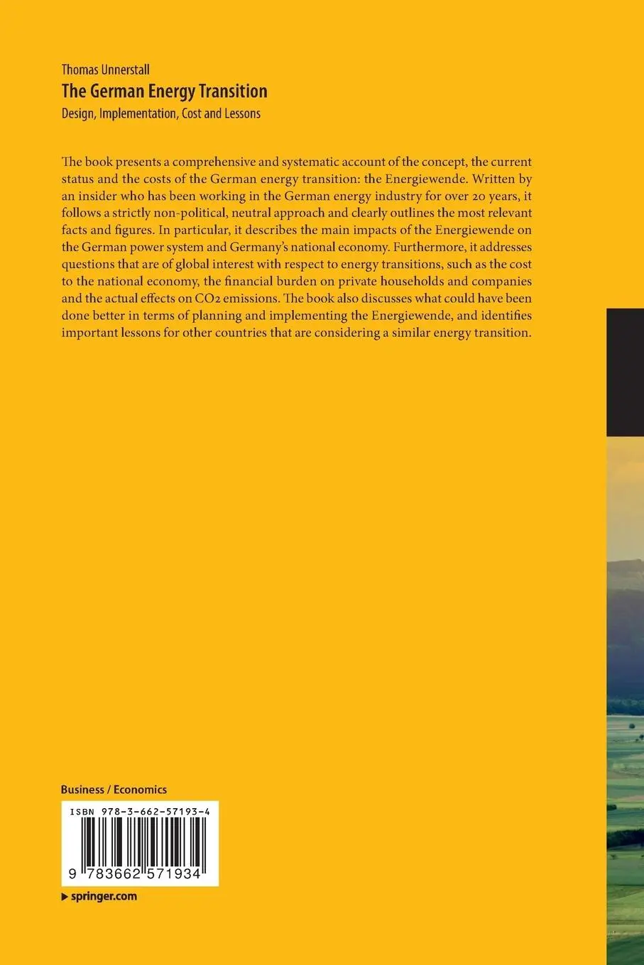 Rückseite: 9783662571934 | The German Energy Transition | Thomas Unnerstall | Taschenbuch | xv