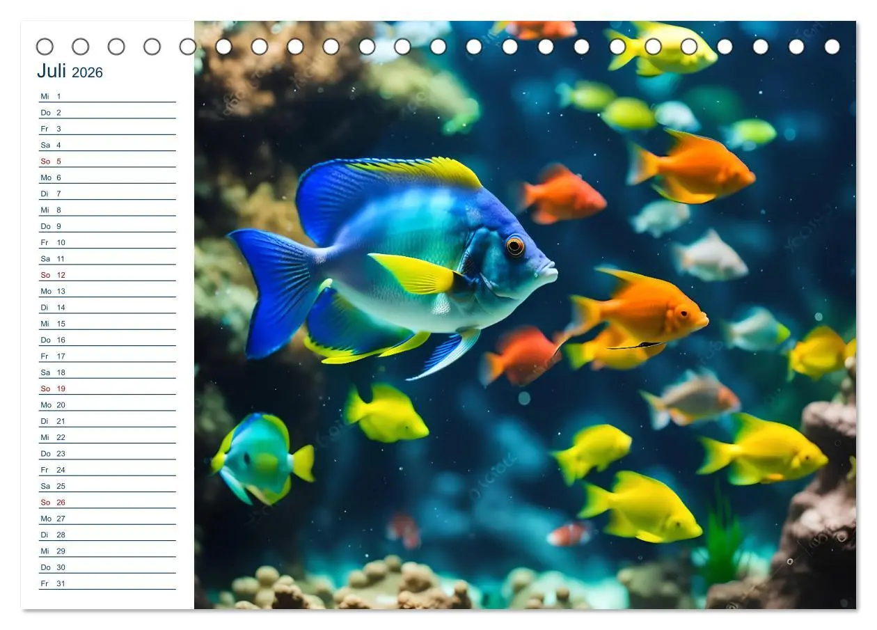 Bild: 9783457392034 | Aquarienzauber - Bunte KI Unterwasserwelten (Tischkalender 2026 DIN...