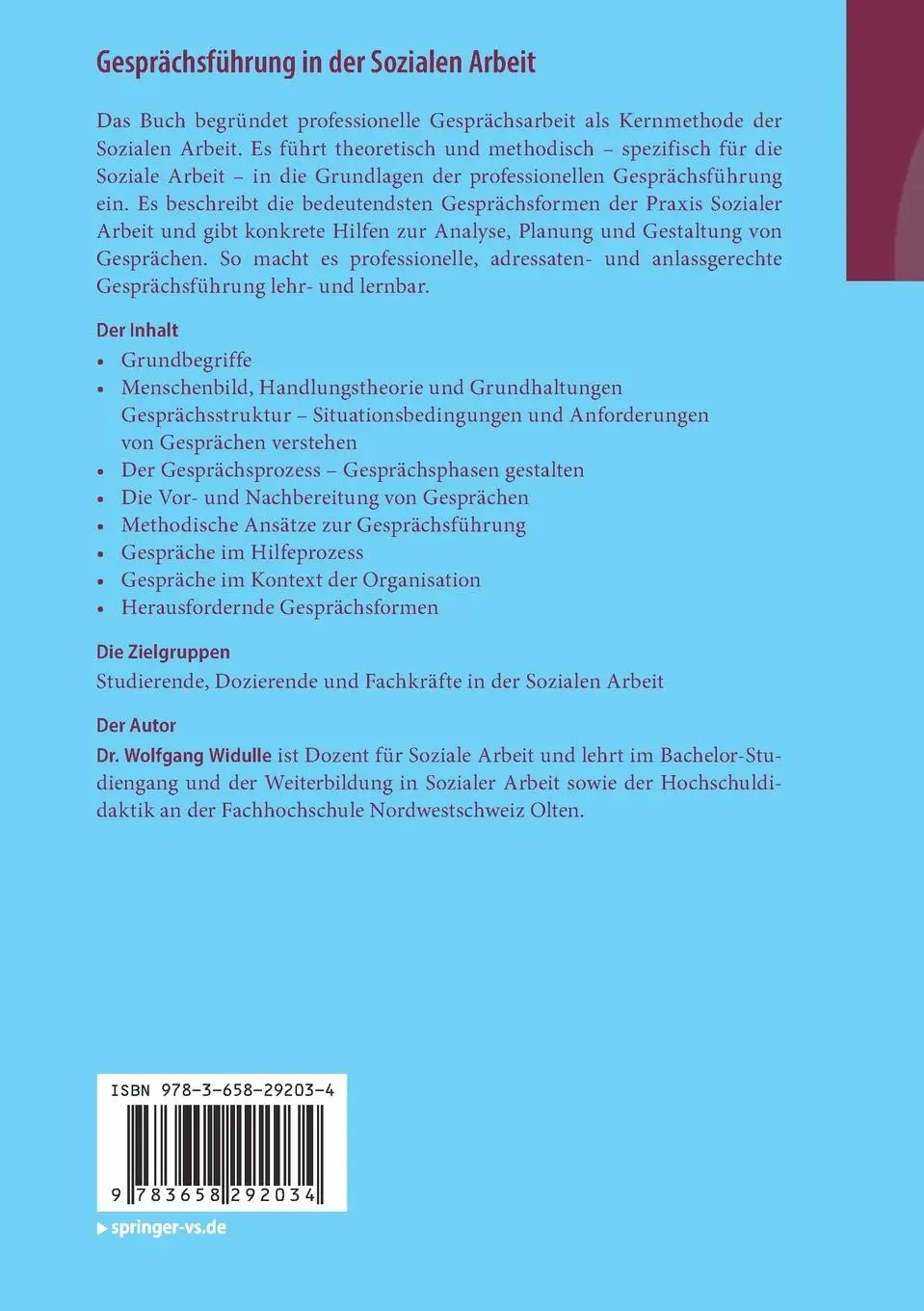 Rückseite: 9783658292034 | Gesprächsführung in der Sozialen Arbeit | Wolfgang Widulle | Buch