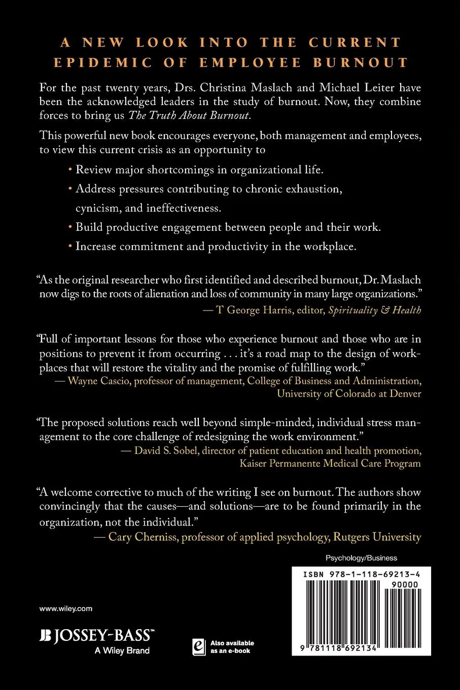 Rückseite: 9781118692134 | The Truth about Burnout | Christina Maslach (u. a.) | Taschenbuch