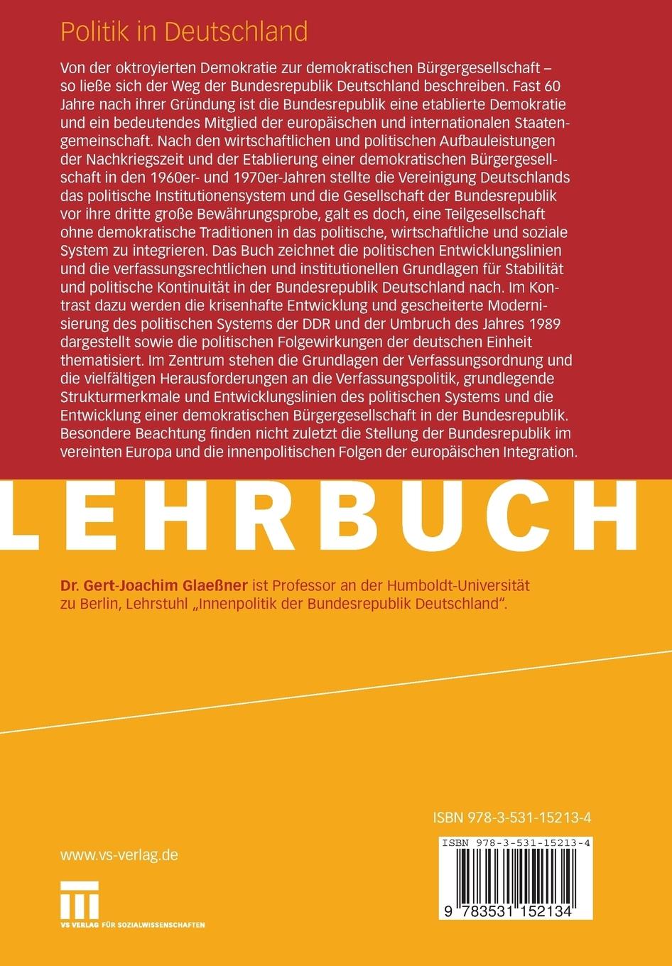 Rückseite: 9783531152134 | Politik in Deutschland | Gert-Joachim Glaeßner | Taschenbuch | x