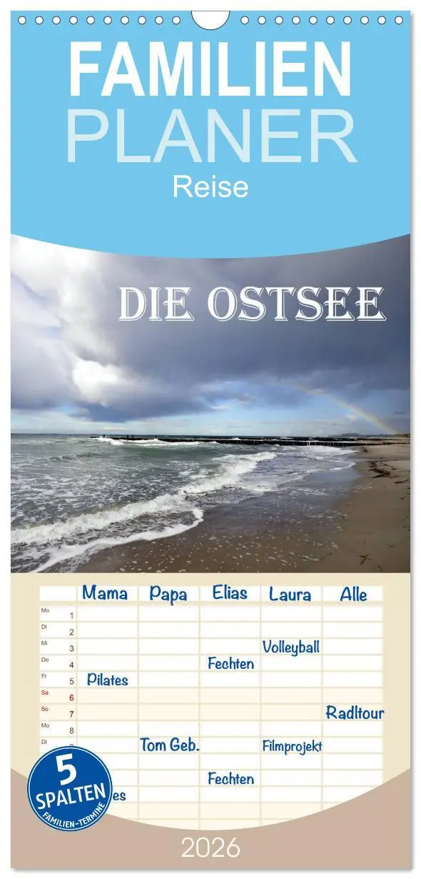 Cover: 9783516522334 | Familienplaner 2026 - Die Ostsee mit 5 Spalten (Wandkalender, 21 x...