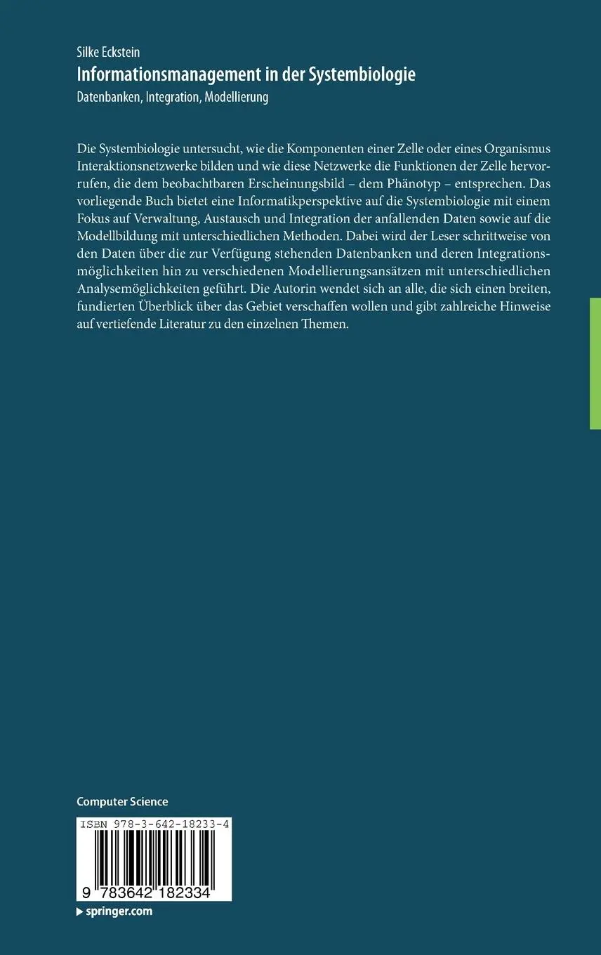 Rückseite: 9783642182334 | Informationsmanagement in der Systembiologie | Silke Eckstein | Buch