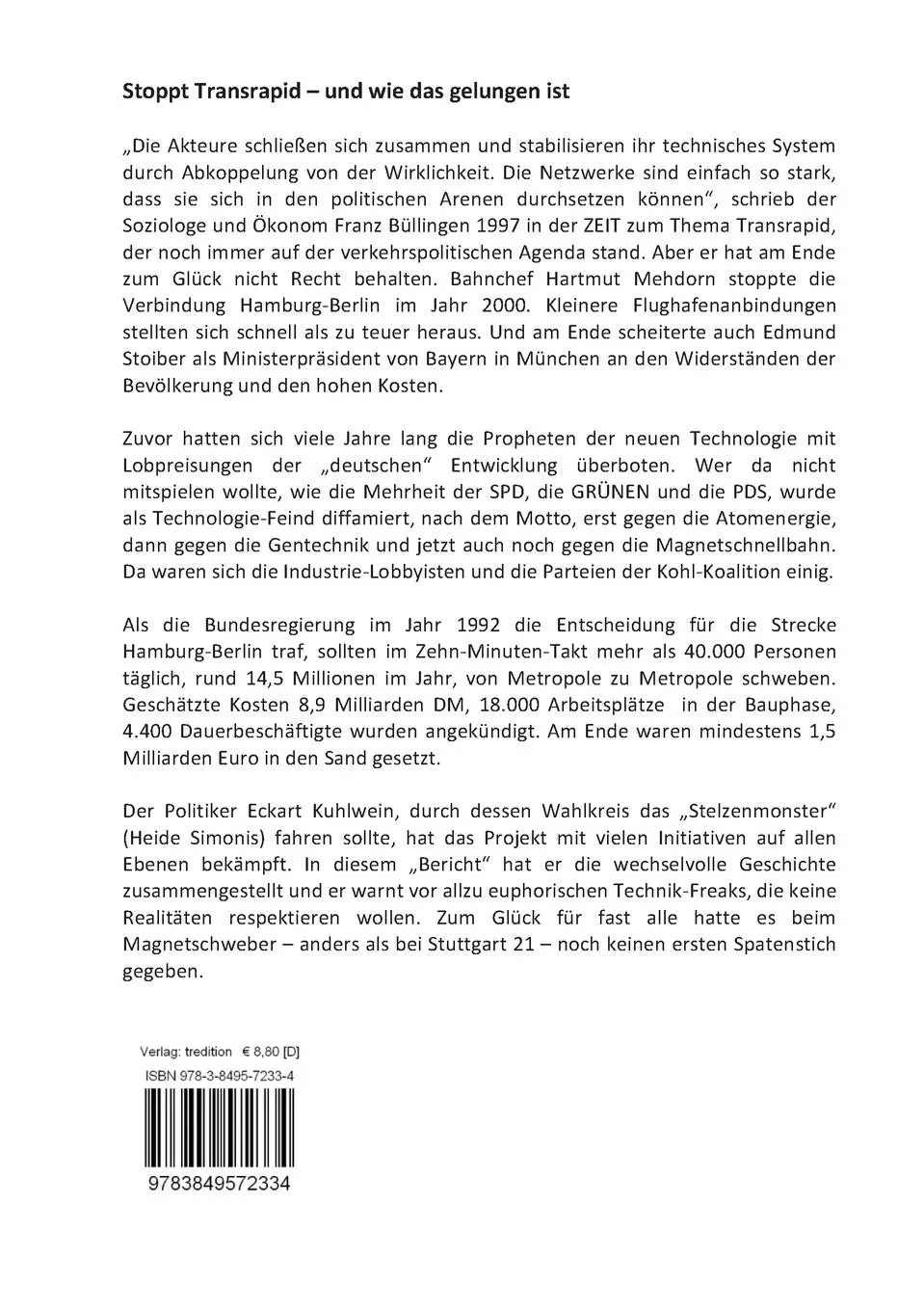 Rückseite: 9783849572334 | Stoppt Transrapid...und wie das gelungen ist | Eckart Kuhlwein | Buch