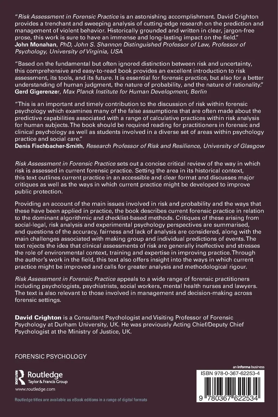Rückseite: 9780367622534 | Risk Assessment in Forensic Practice | David Crighton | Taschenbuch