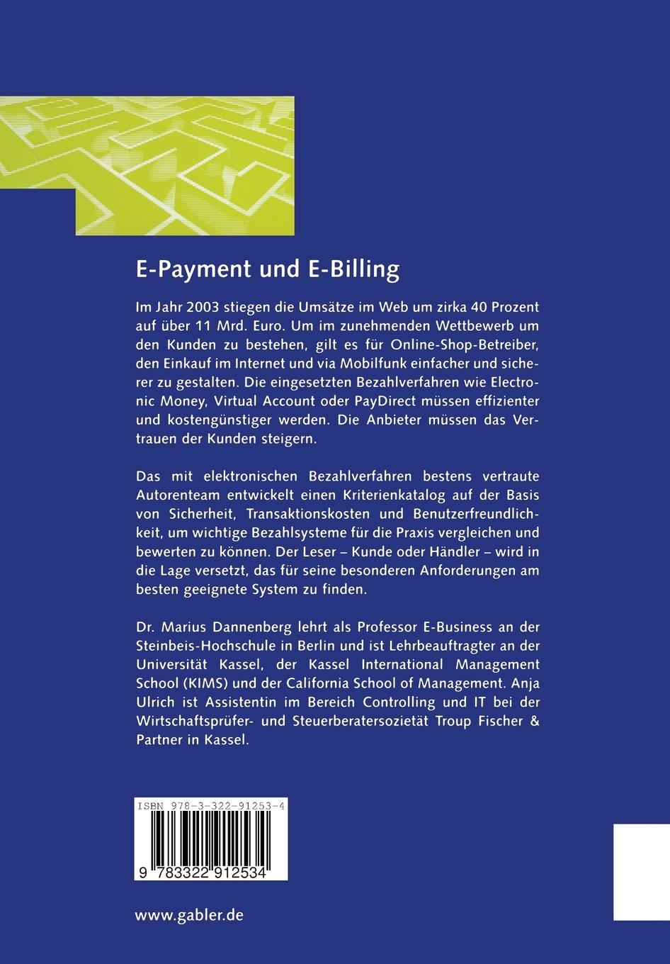 Rückseite: 9783322912534 | E-Payment und E-Billing | Marius Dannenberg | Taschenbuch | 272 S.