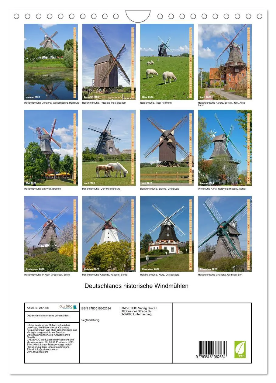 Bild: 9783516362534 | Deutschlands historische Windmühlen (Wandkalender 2026 DIN A4...