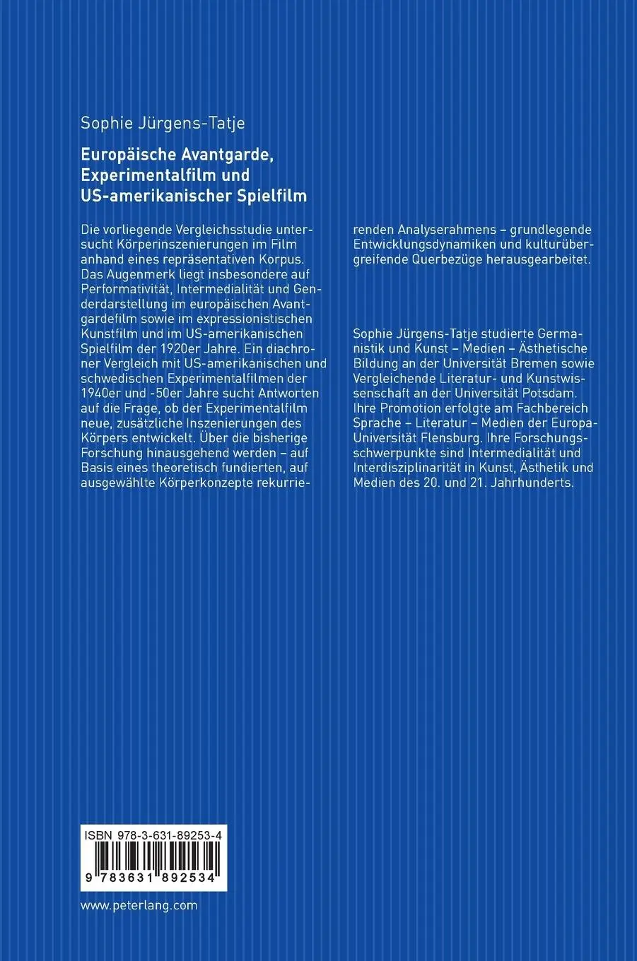 Rückseite: 9783631892534 | Europäische Avantgarde, Experimentalfilm und US-amerikanischer...