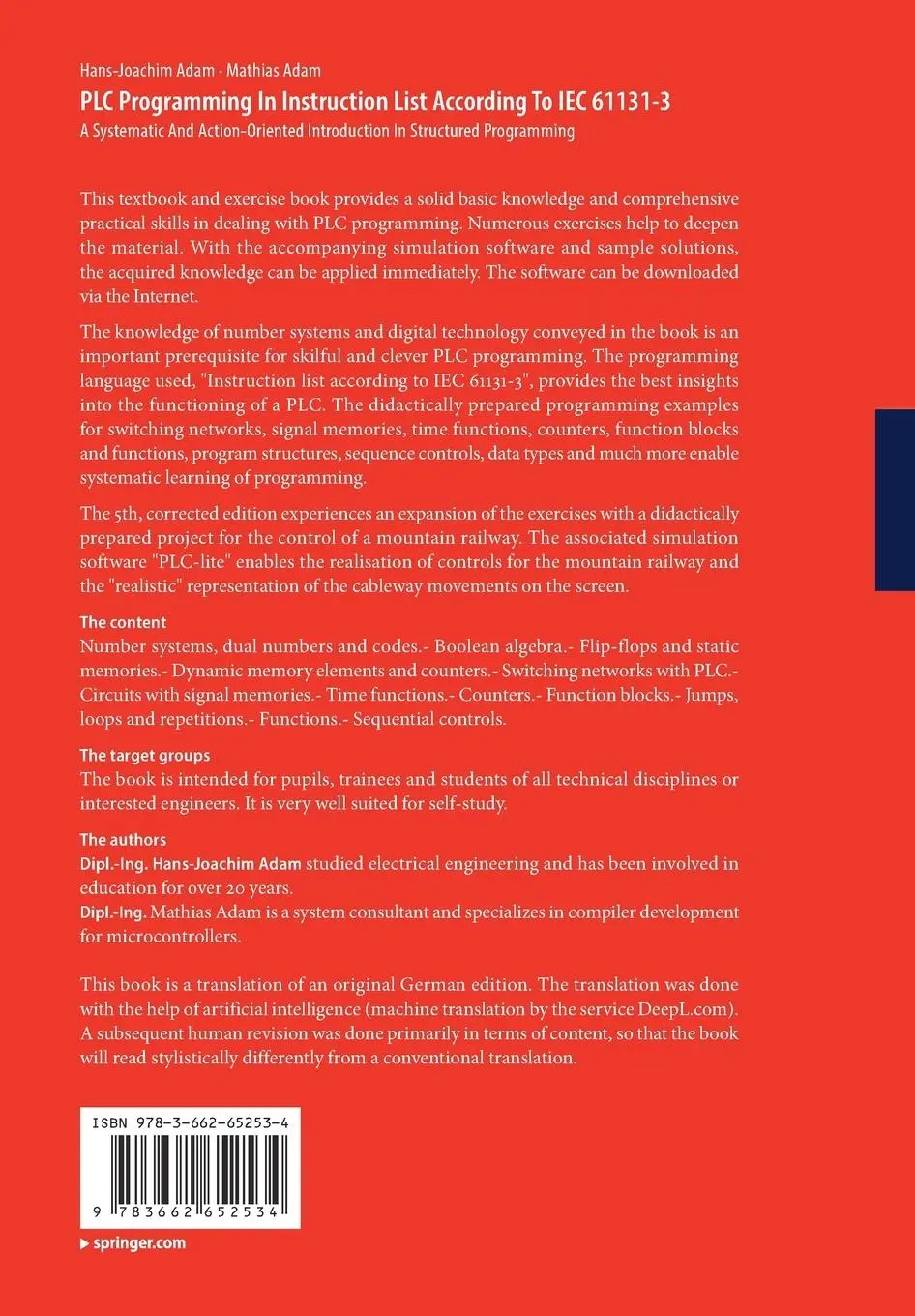 Rückseite: 9783662652534 | PLC Programming In Instruction List According To IEC 61131-3 | Buch