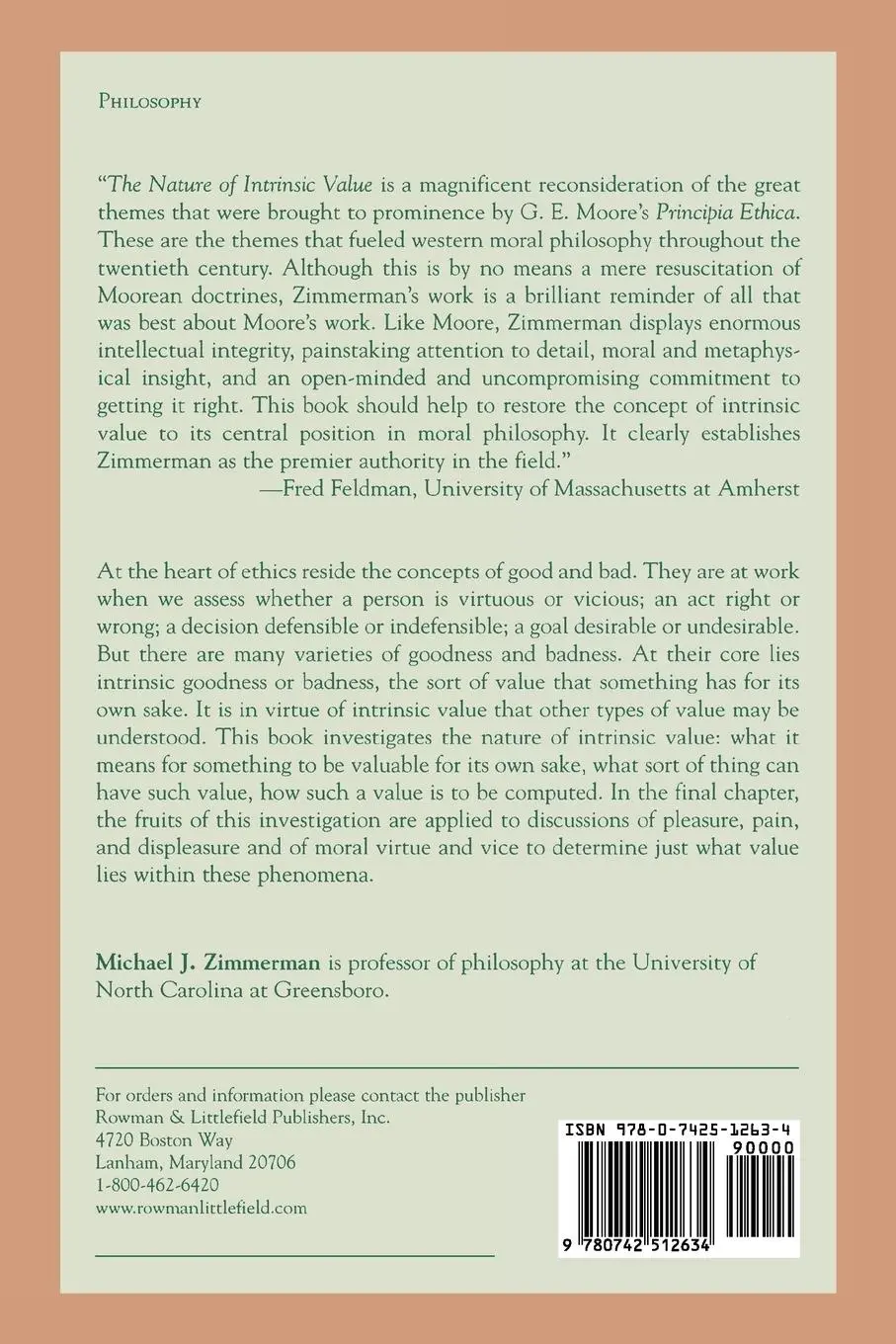 Rückseite: 9780742512634 | The Nature of Intrinsic Value | Michael J. Zimmerman | Taschenbuch