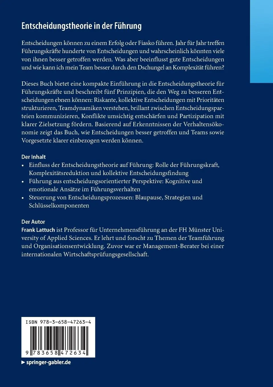 Rückseite: 9783658472634 | Entscheidungstheorie in der Führung | Frank Lattuch | Taschenbuch