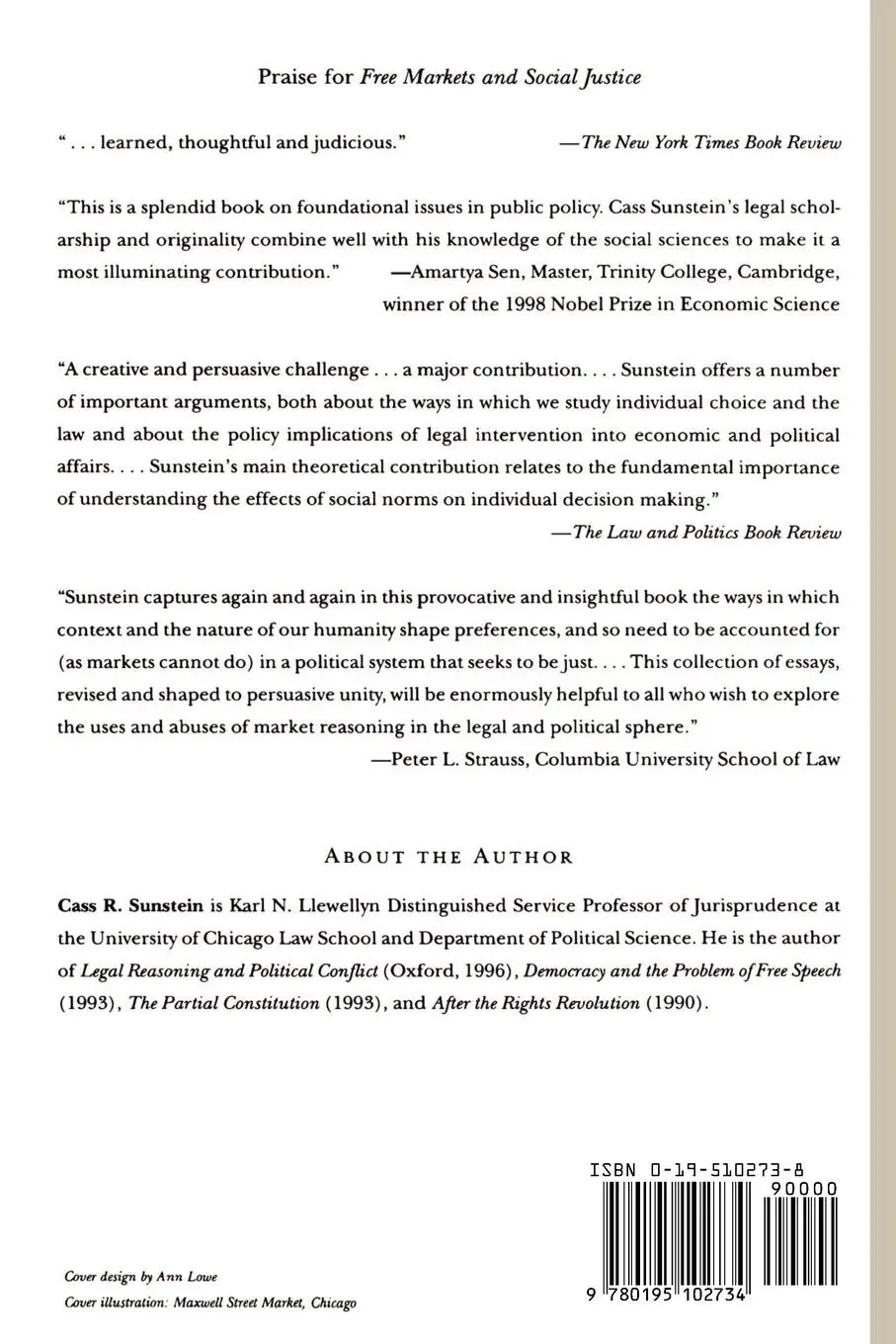 Rückseite: 9780195102734 | Free Markets and Social Justice | Cass R. Sunstein | Taschenbuch