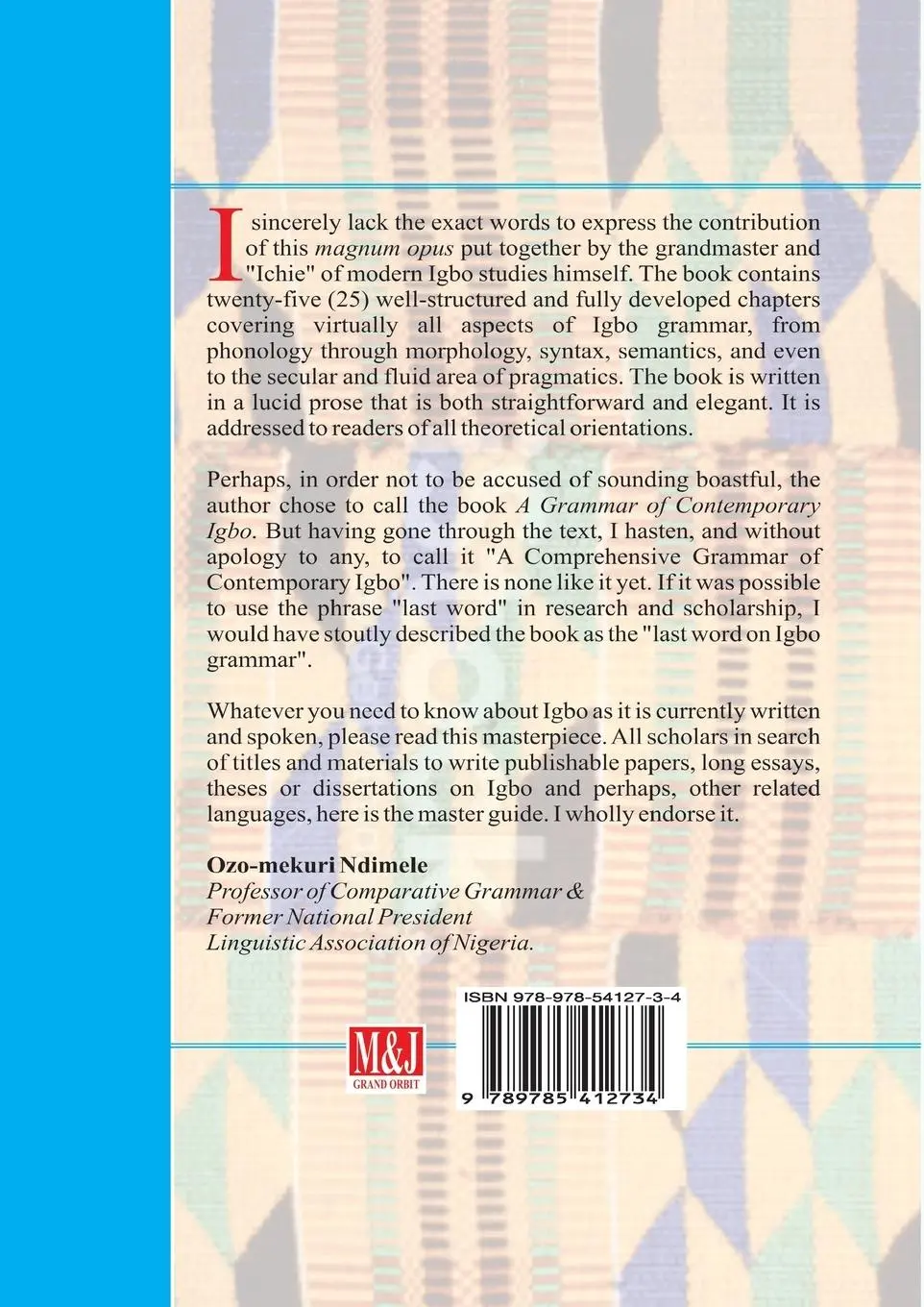 Rückseite: 9789785412734 | A Grammar of Contemporary Igbo. Constituents, Features and Processes
