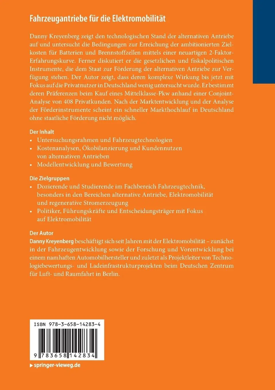 Rückseite: 9783658142834 | Fahrzeugantriebe für die Elektromobilität | Danny Kreyenberg | Buch
