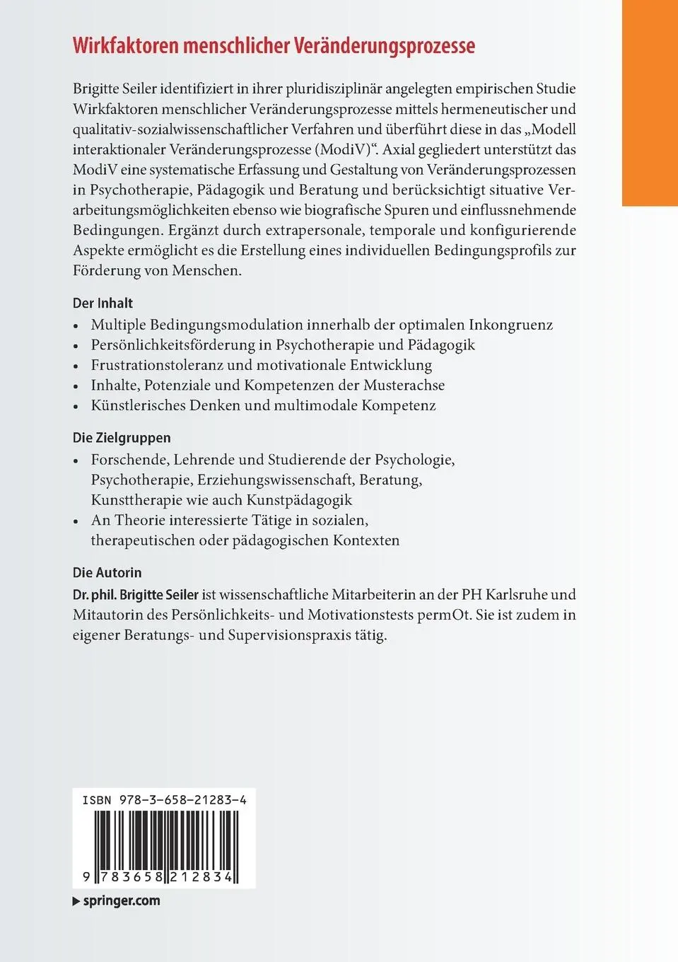 Rückseite: 9783658212834 | Wirkfaktoren menschlicher Veränderungsprozesse | Brigitte Seiler | x