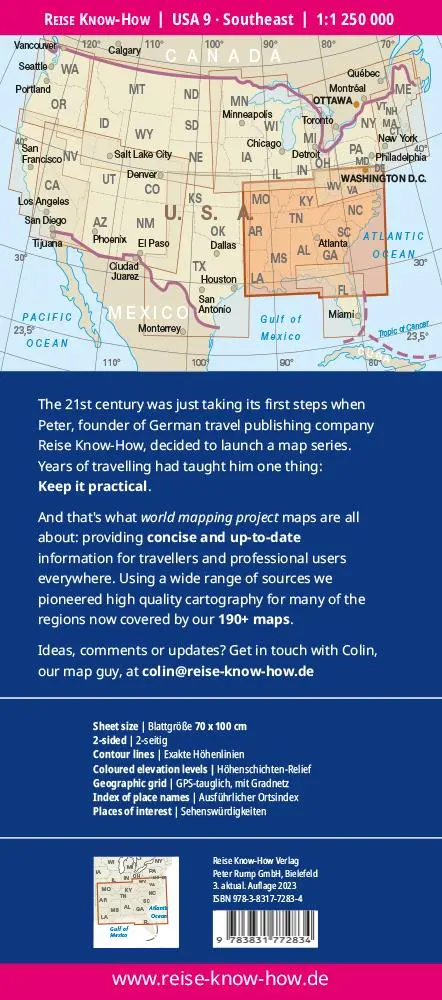 Rückseite: 9783831772834 | Reise Know-How Landkarte USA 9 Südost 1 : 1.250.000: Missouri,...