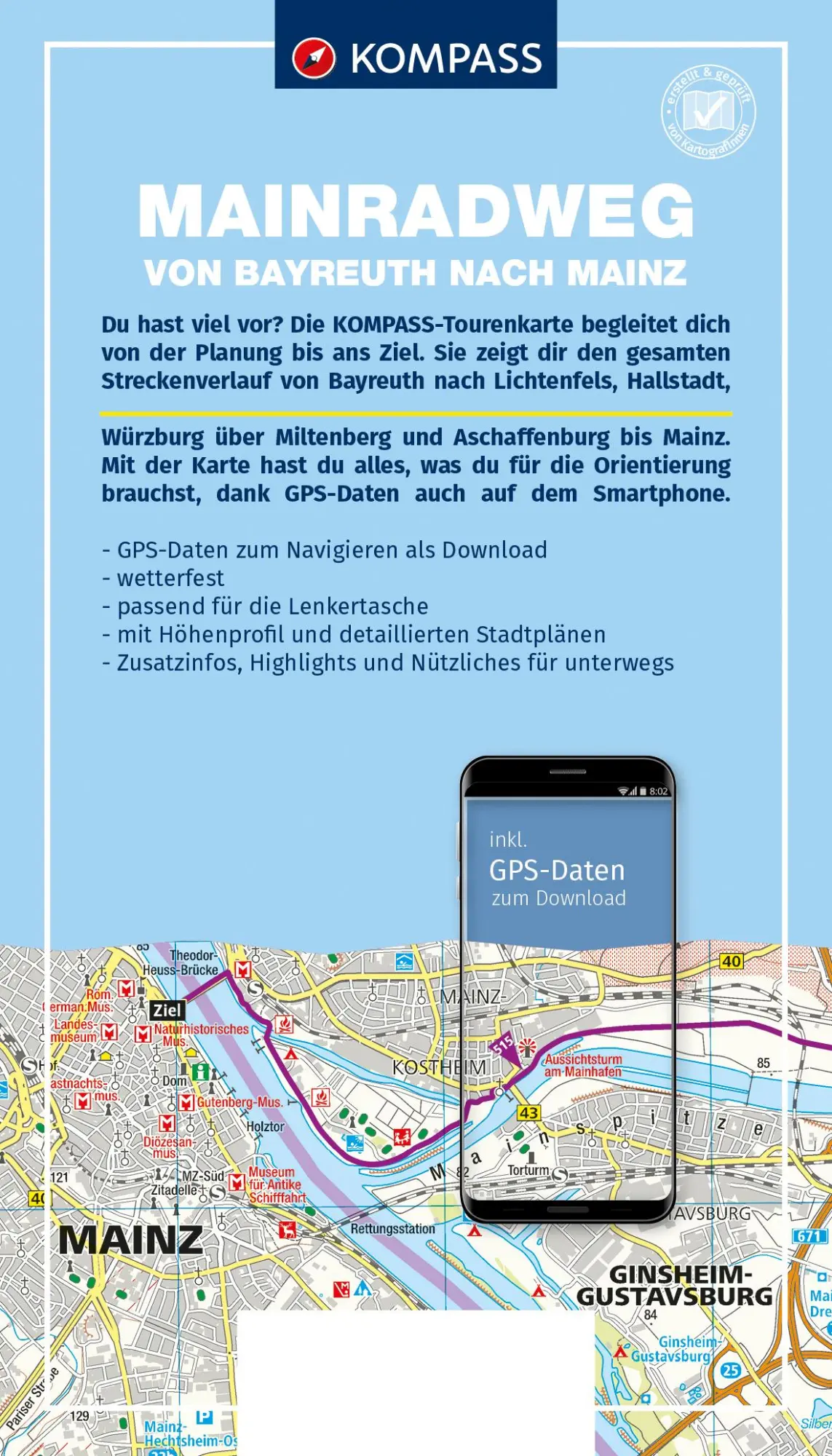 Rückseite: 9783991542834 | KOMPASS Fahrrad-Tourenkarte Main-Radweg, Von Bayreuth nach Mainz...