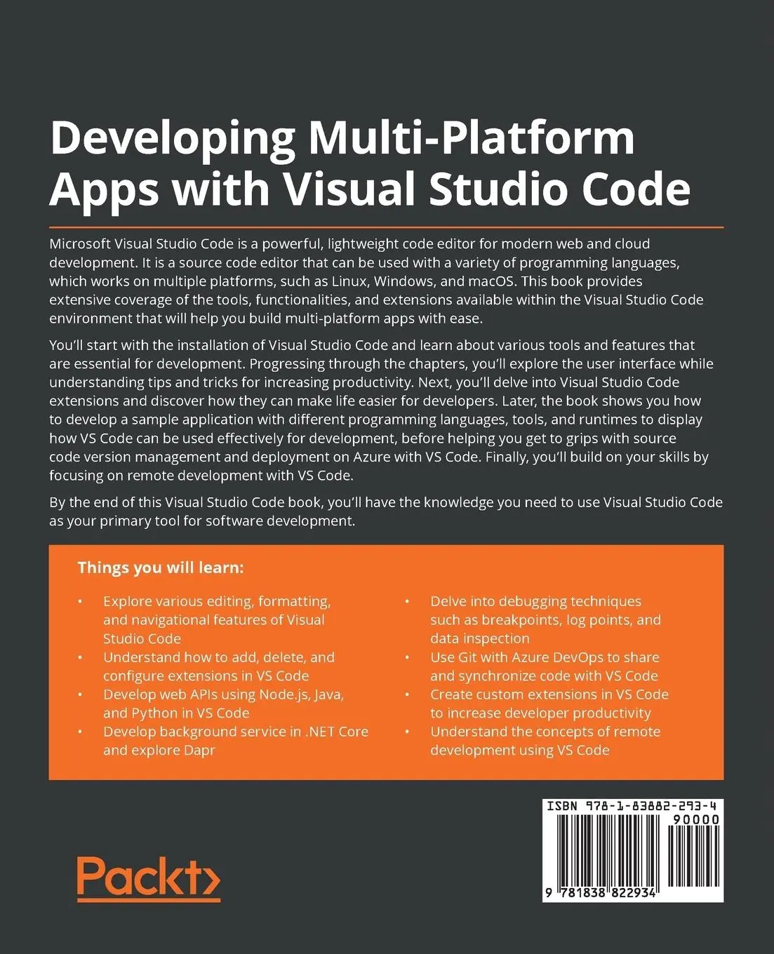 Rückseite: 9781838822934 | Developing Multi-Platform Apps with Visual Studio Code | Khan (u. a.)