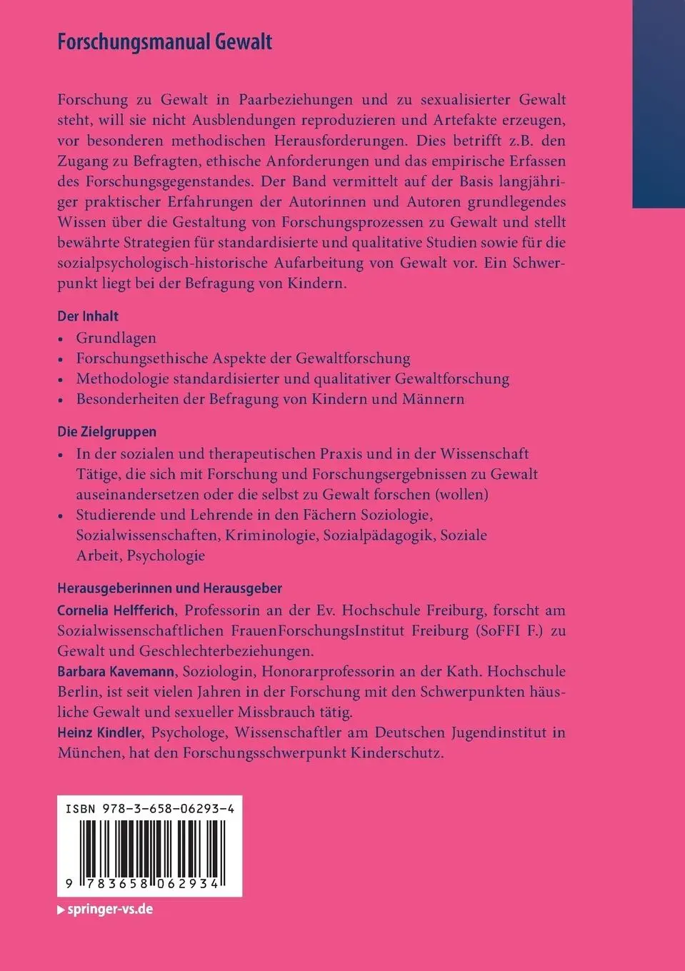 Rückseite: 9783658062934 | Forschungsmanual Gewalt | Cornelia Helfferich (u. a.) | Taschenbuch
