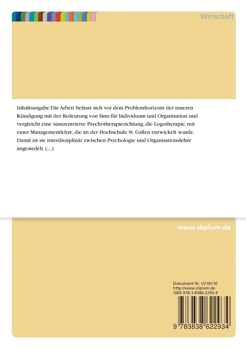 Rückseite: 9783838622934 | Die Bedeutung von Sinn für Individuum und Organisation | Classen