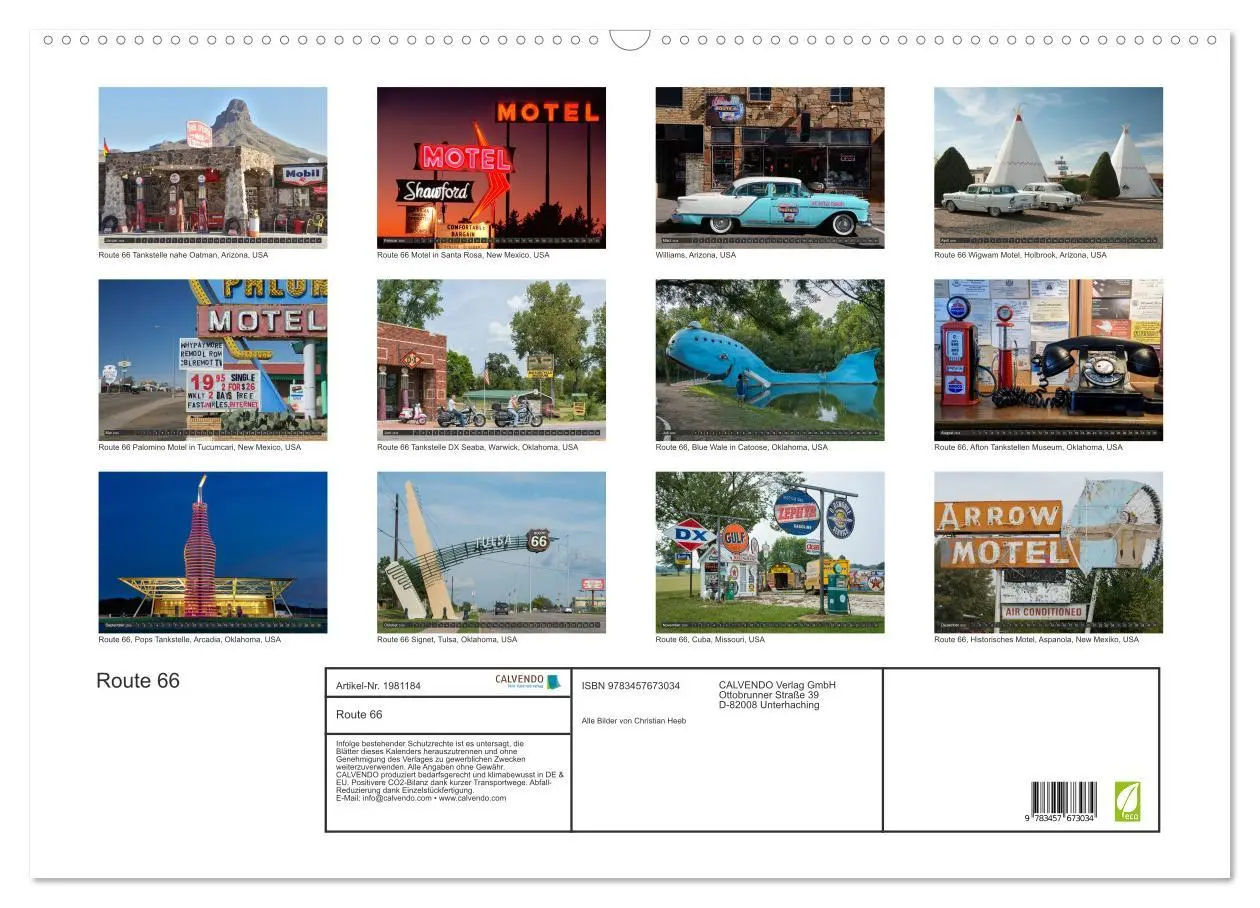 Bild: 9783457673034 | Route 66 (Wandkalender 2026 DIN A2 quer), CALVENDO Monatskalender