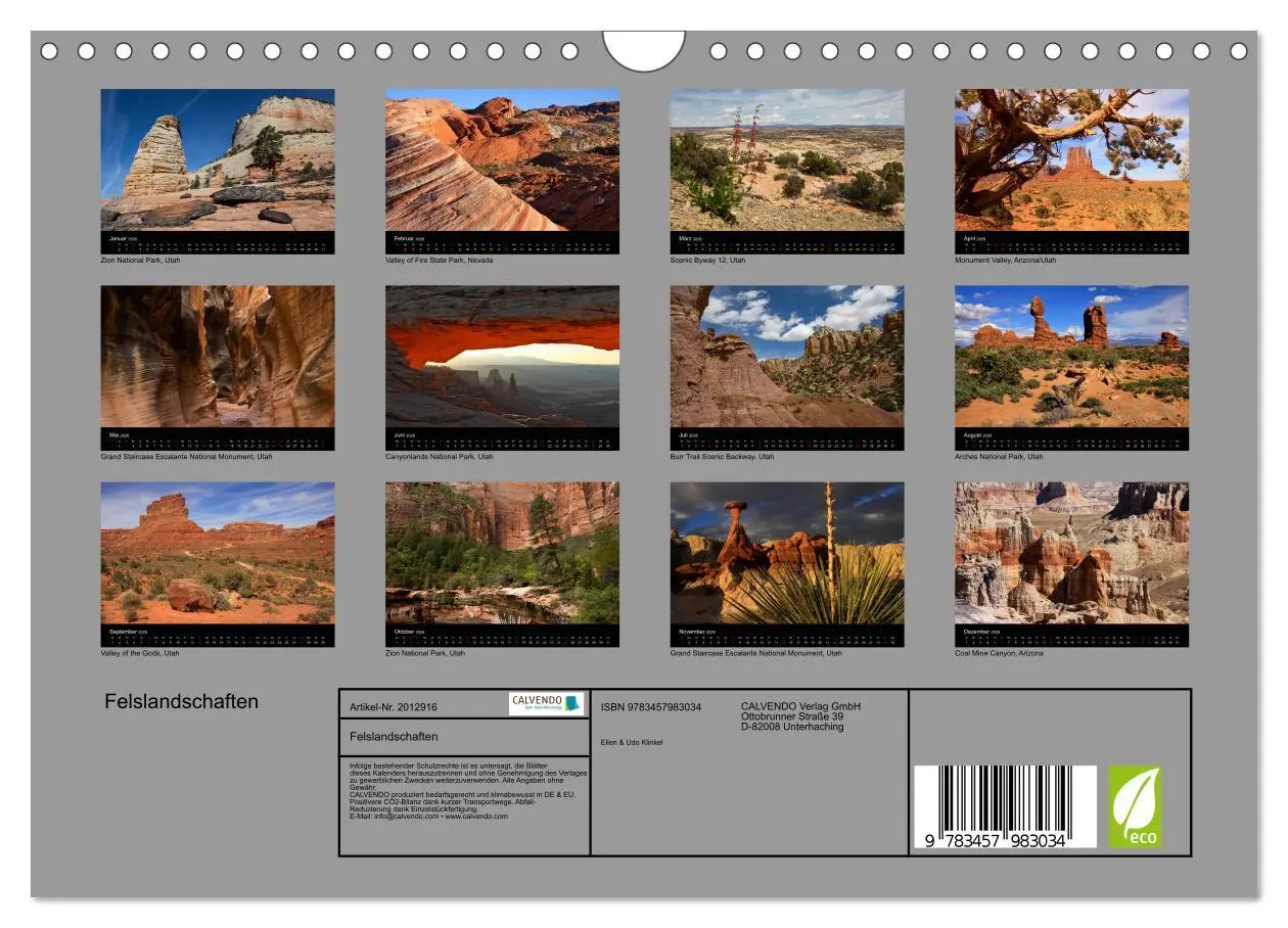 Bild: 9783457983034 | Felslandschaften (Wandkalender 2026 DIN A4 quer), CALVENDO...