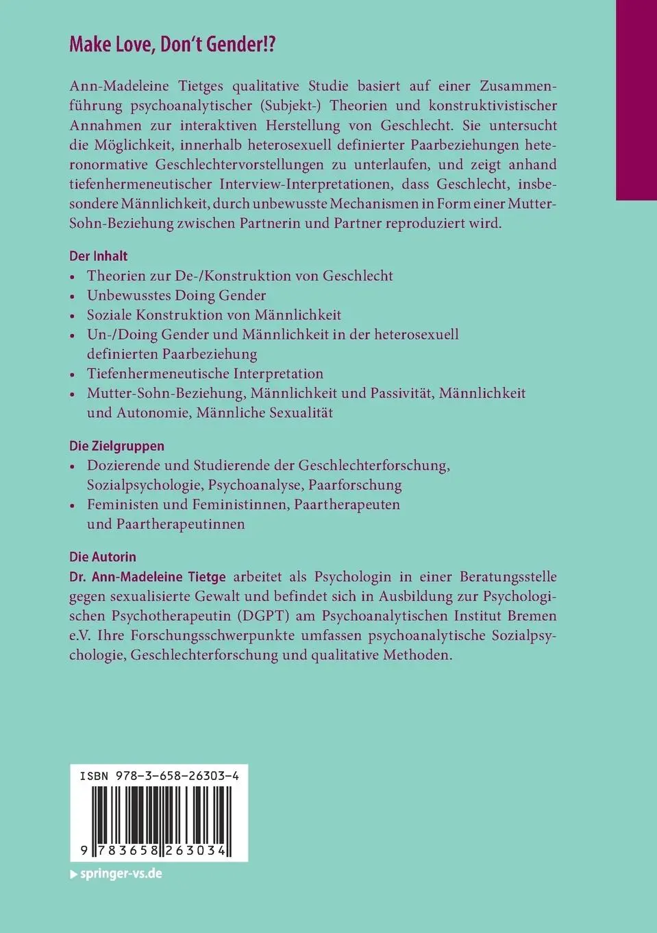 Rückseite: 9783658263034 | Make Love, Don't Gender!? | Ann-Madeleine Tietge | Taschenbuch | xiii
